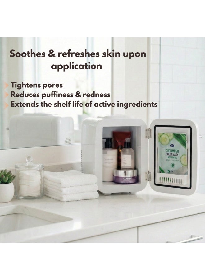 سكاي لاند ثلاجة صغيرة من سكايلاند سعة 4 لتر / 6 علب-مبرد ومسخن محمول للعناية بالبشرة ومستحضرات التجميل والأطعمة والمشروبات - ثلاجة تجميل شخصية هادئة وموفرة للطاقة للمنزل والمكتب والسيارة والسفر (أبيض) - Image 3